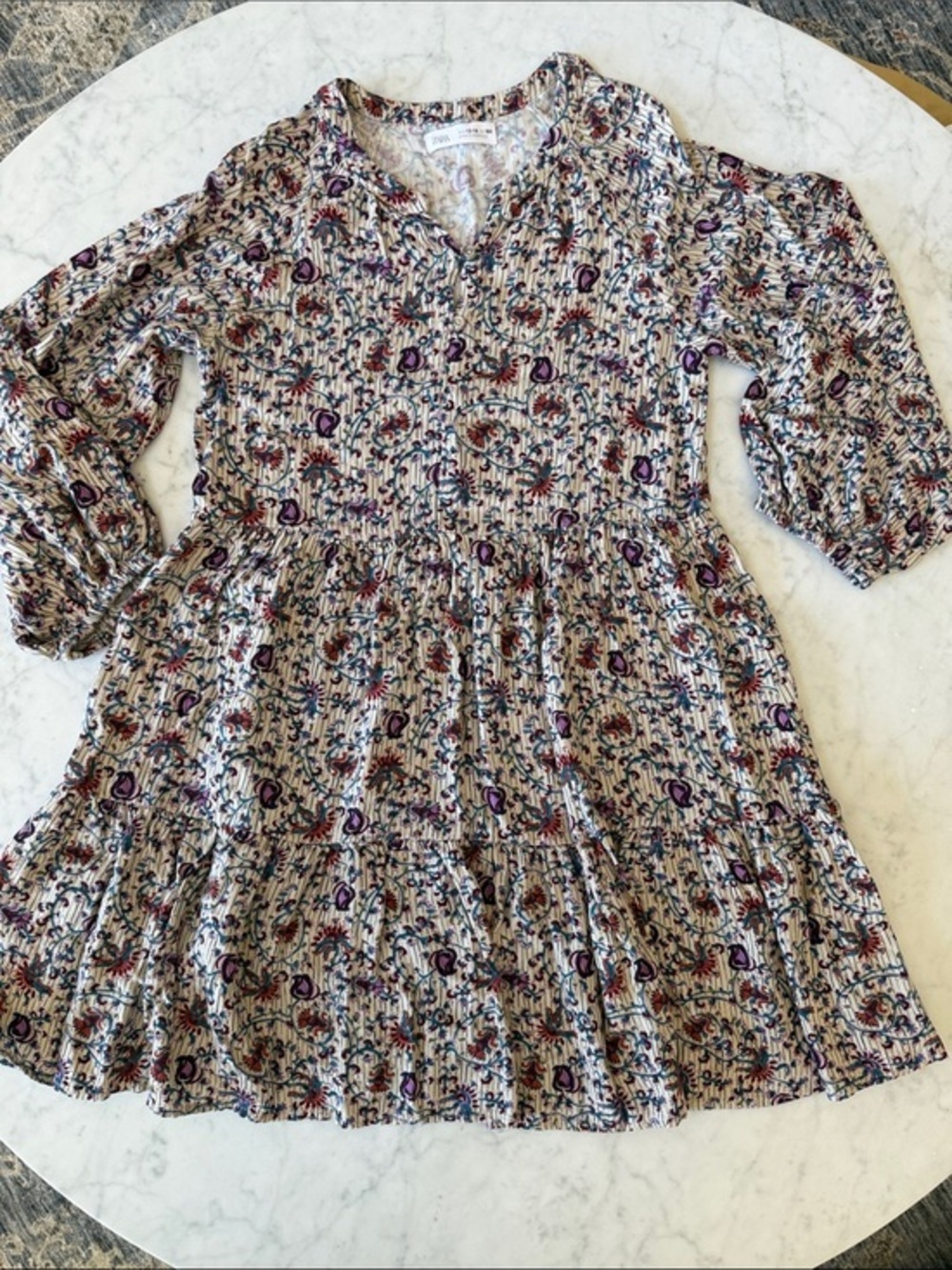 Zara Girls Paisley Floral Tiered Dress 13/14 Long Sleeve Boho